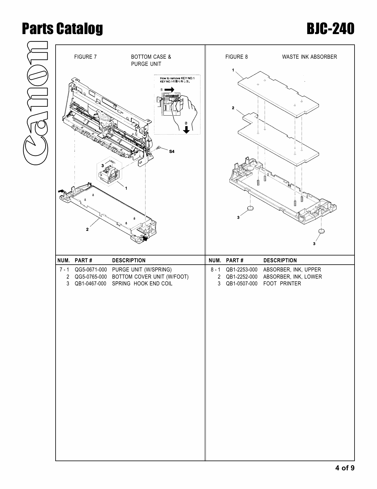 Canon BubbleJet BJC-240 Parts Catalog Manual-4